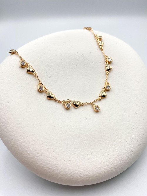 Romantik Zarif Kalp Gold Kristal Damla Charm Kolye -Özel Günler Için Mükemmel (18K Gold)