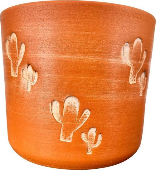 Kaktüs Desenli Toprak Saksı Saksılık Salon Çiçeklik - 19 CM