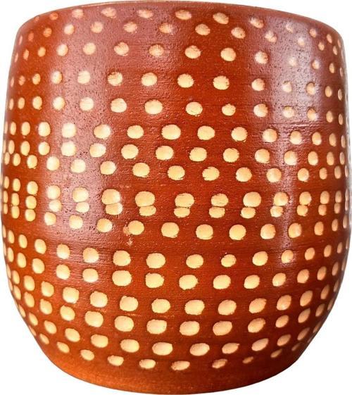 Beyaz Nokta Desenli Toprak Saksı Saksılık Salon Çiçeklik - 19 CM