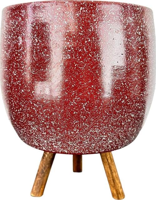 Bordo Granit Toprak Saksı Saksılık Salon Çiçeklik 3 Ayaklı - 19 CM