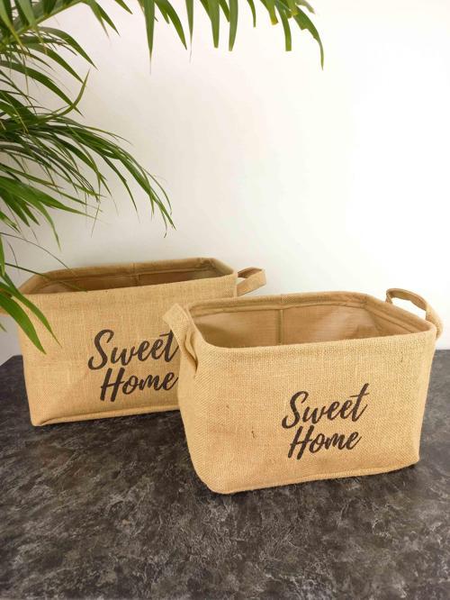 Sweet Home Jüt Hasır Ev Düzenleyici Mutfak Banyo Salon Sepeti Katlanır Sıvı Korumalı İkili Set B-O