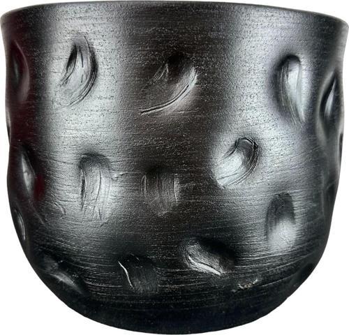 Siyah Desenli Toprak Saksı Saksılık Salon Çiçeklik - 19 CM