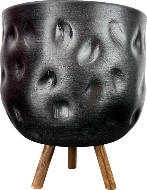 Siyah Desenli Toprak Saksı Saksılık Salon Çiçeklik 3 Ayaklı - 19 CM