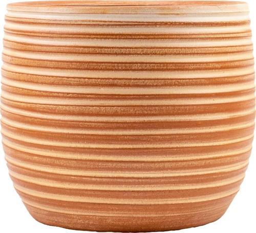 Yan Çizgi Desenli Toprak Saksı Saksılık Salon Çiçeklik - 19 CM