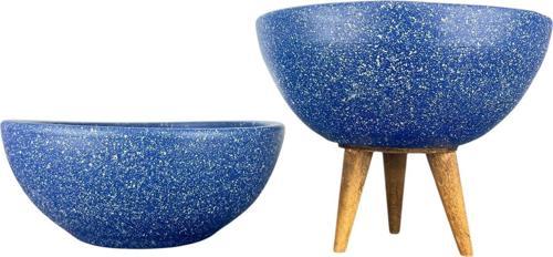 Ev Dekorasyon Lacivert Granit Aranjman Sunumluk Toprak Saksı Ayaksız Ve 3 Ayaklı İkili Set 20 Cm Çap