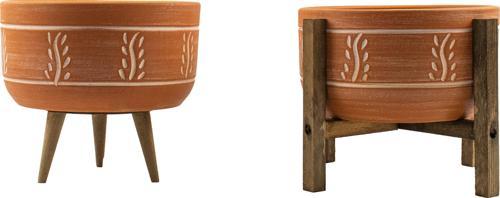 Terakota Nakış Desenli Toprak Aranjman ve Bonzai Saksı 3 ve 4 Ayaklı İkili Set