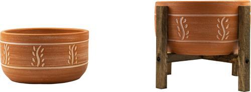 Terakota Nakış Desenli Toprak Aranjman ve Bonzai Saksı Ayaksız ve 4 Ayaklı İkili Set