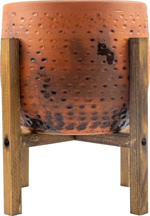 Aksesuar Siyah Nokta Desenli Toprak Saksı Saksılık Salon Çiçeklik 4 Ayaklı - 19 CM