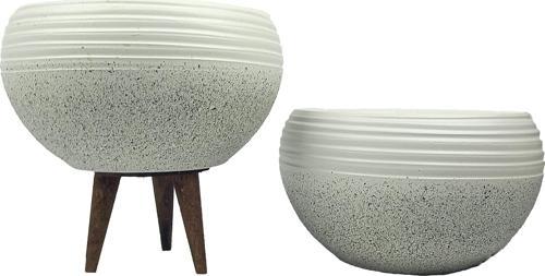 Beyaz Granit Küp Aranjman Saksı Saksılık Salon Çiçeklik İkili Set (Ayaksız-3 Ayaklı)