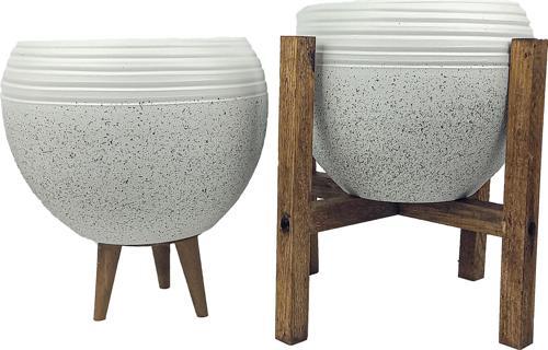 Beyaz Granit Küp Saksı Saksılık Salon Çiçeklik İkili  Set (3 Ayak-4 Ayak)