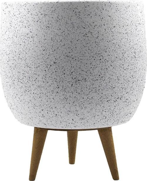Beyaz Granit Toprak Saksı Saksılık Salon Çiçeklik 3 Ayaklı - 19 CM