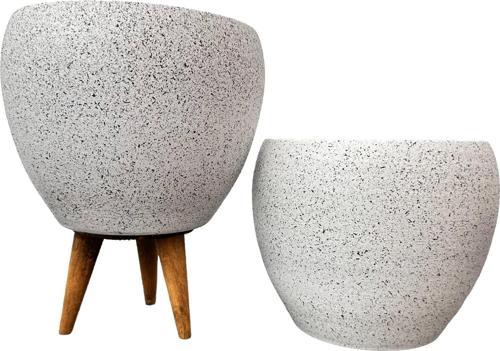 Beyaz Granit Toprak Saksı Saksılık Salon Çiçeklik İkili Set Ayaksız - 3 Ayaklı- 15 CM