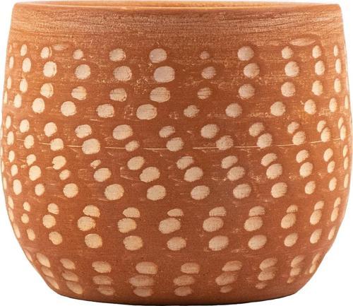 Beyaz Nokta Desenli Terakota Toprak Saksı Saksılık Salon Çiçeklik- 12 Cm