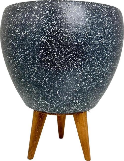 Gri Granit Toprak Saksı Saksılık Salon Çiçeklik 3 Ayaklı - 15 CM