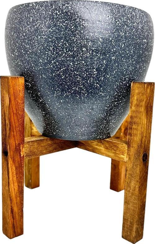 Gri Granit Toprak Saksı Saksılık Salon Çiçeklik 4 Ayaklı - 15 CM