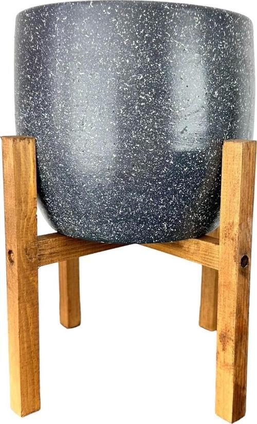Gri Granit Toprak Saksı Saksılık Salon Çiçeklik 4 Ayaklı - 19 CM