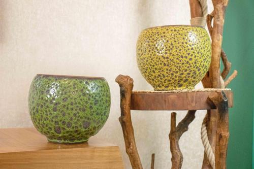 Yeşil Şekilli Ve Hardal Sarısı Şekilli Artistik Çift Sırlı İç Ve Dış Mekan Kullanımlı Toprak Terrakota Sa