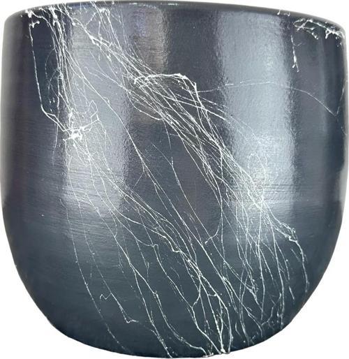 Gri Üzeri Beyaz Mermer Efektli Toprak Saksı Saksılık Salon Çiçeklik - 19 CM