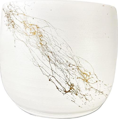 Beyaz Üzeri Gold Mermer Efektli Toprak Saksı Saksılık Salon Çiçeklik - 19 CM