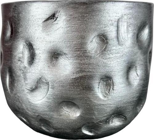 Gümüş Desenli Toprak Saksı Saksılık Salon Çiçeklik - 19 CM