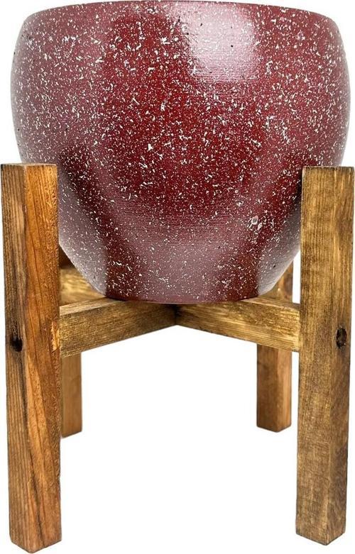 Bordo Granit Toprak Saksı Saksılık Salon Çiçeklik 4 Ayaklı - 15 CM
