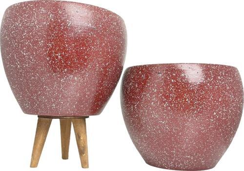 Bordo Granit Toprak Saksı Saksılık Salon Çiçeklik İkili Set Ayaksız - 3 Ayaklı- 15 CM