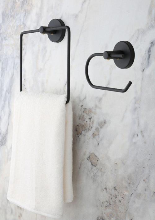 Banyo Aksesuar Seti Kare Havluluk Kapaksız Tuvalet Kağıtlığı - Siyah