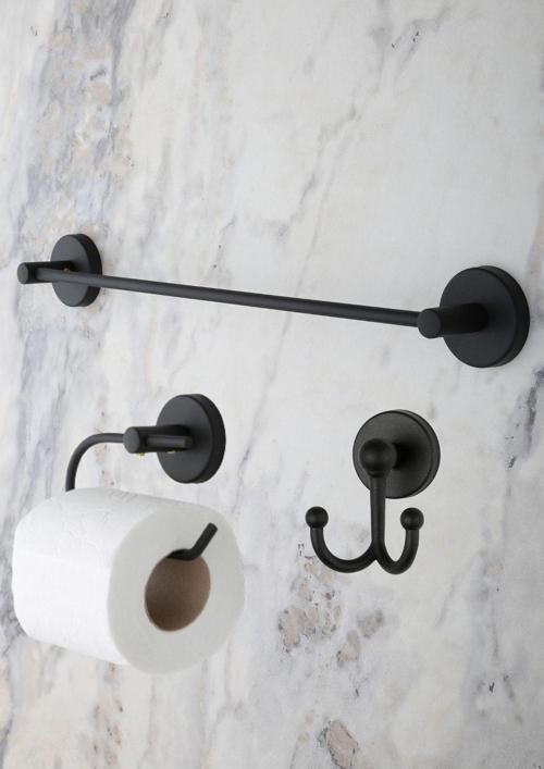 Banyo Aksesuar Seti, Siyah, Düz Havluluk, K. Tuvalet Kağıtlığı, Bornozluk - Mat Siyah