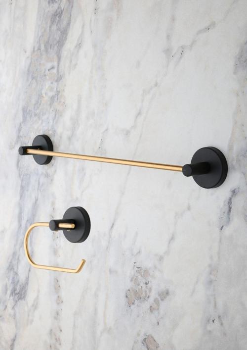 Banyo Aksesuar Seti, Uzun Havluluk, Kapaksız Tuvalet Kağıtlığı - Mat Gold