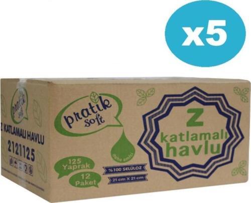 Pratiksoft 5 Koli Z Katlama Dispenser Kağıt Havlu 125 x 60 Paket