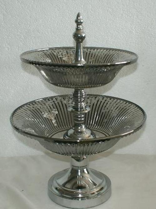 GÜMÜŞ DES DEK. İKİ KATLI CAM SER Dekoratif Hediyelik Ev Ofis Aksesuarı 