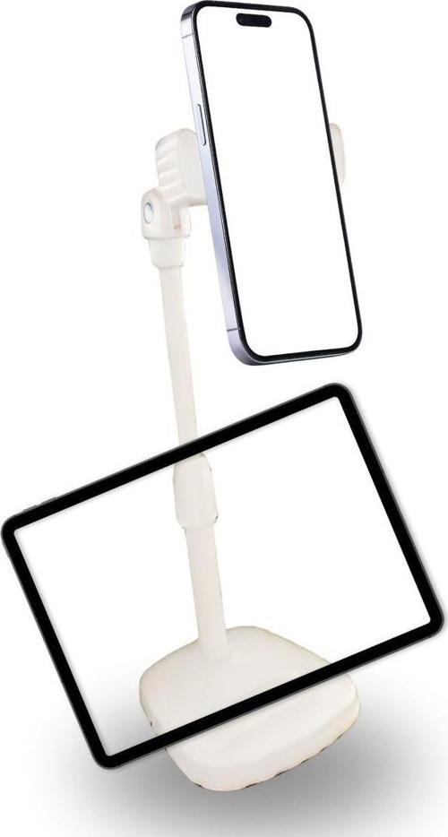 Masa Üstü Tablet ve Telefon Tutucu Plastik Aparat Beyaz Telefon Standı