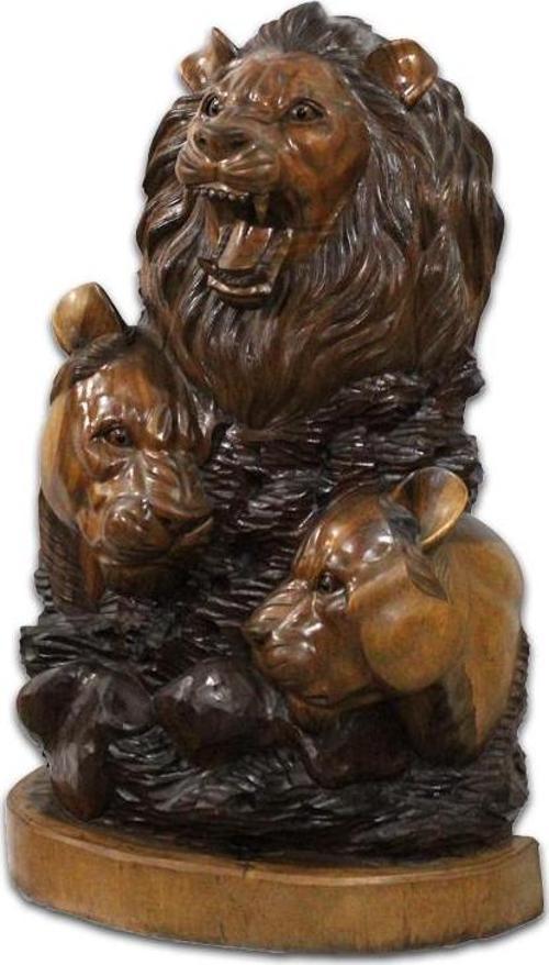 Ahşap Yavrulu Aslan Figürü 100 cm ST00050