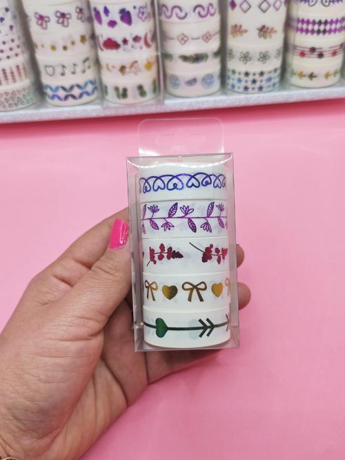 Renkli Yaldızlı Vintage Washi Tape Bant Yapışkanlı Maskeleme Kağıdı 5 lı - Fiyonk