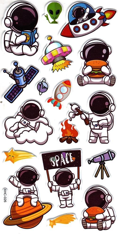 Sticker Kabartmalı Stiker Çıkartma Etiket (XHC026)-18x9 cm- Sevimli Astronot