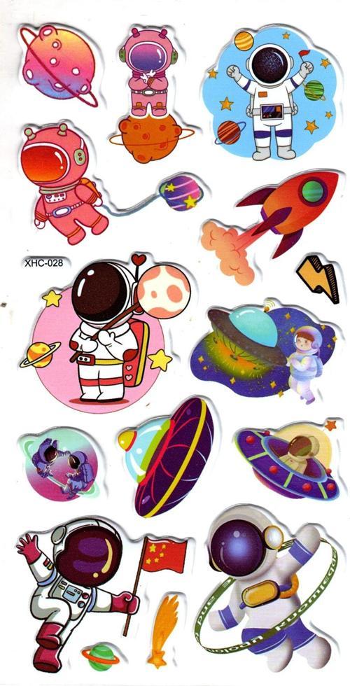 Sticker Kabartmalı Stiker Çıkartma Etiket (XHC028)-18x9 cm- Astronot Roket