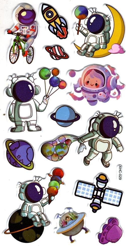 Sticker Kabartmalı Stiker Çıkartma Etiket (XHC029)-18x9 cm- Bisikletli Astronot