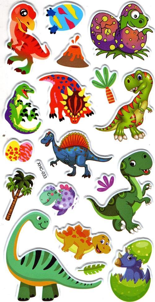 Sticker Kabartmalı Stiker Çıkartma Etiket (XHC033)-18x9 cm- Sevimli Dinozor