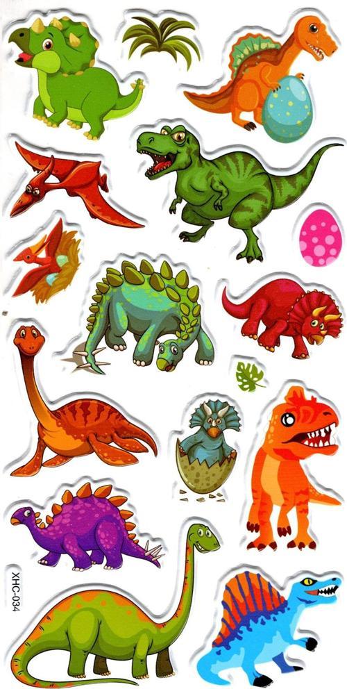 Sticker Kabartmalı Stiker Çıkartma Etiket (XHC034)-18x9 cm- Renkli Dinozor