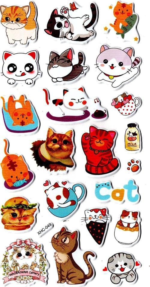 Sticker Kabartmalı Stiker Çıkartma Etiket (XHC049)-18x9 cm- Sevimli Kedi