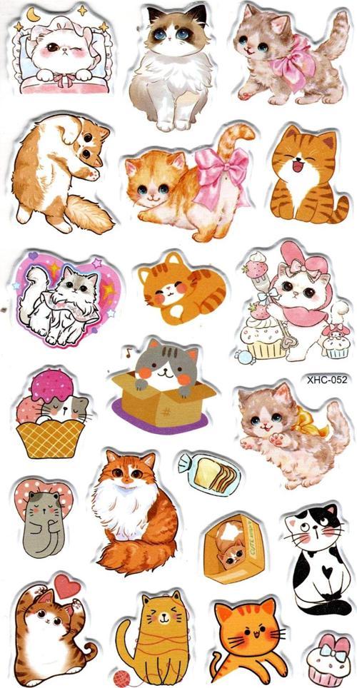 Sticker Kabartmalı Stiker Çıkartma Etiket (XHC052)-18x9 cm- Minnoş Kedicik