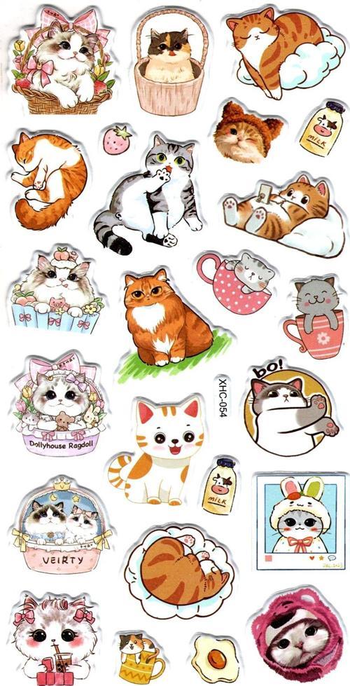 Sticker Kabartmalı Stiker Çıkartma Etiket (XHC054)-18x9 cm- Komik Kediler
