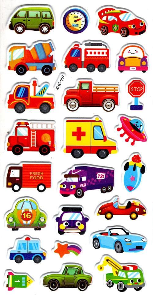 Sticker Kabartmalı Stiker Çıkartma Etiket (XHC067)-18x9 cm- Sevimli Arabalar