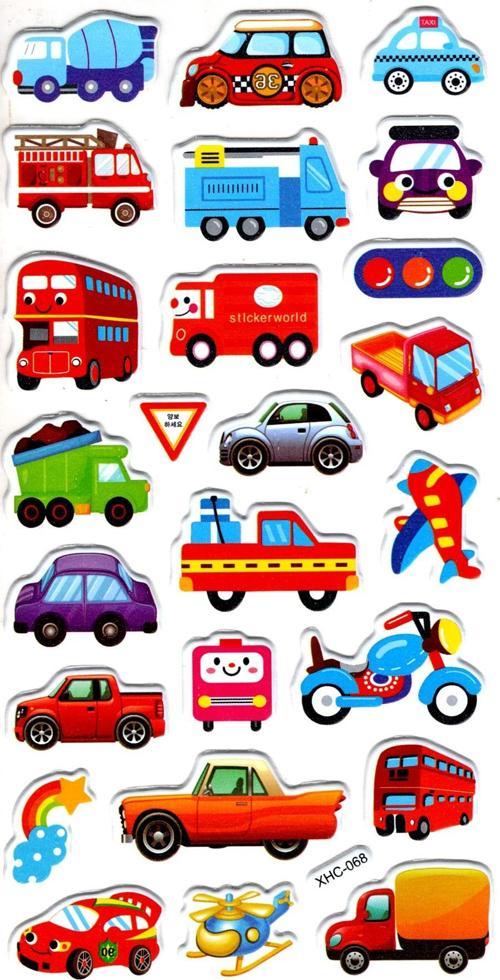 Sticker Kabartmalı Stiker Çıkartma Etiket (XHC068)-18x9 cm- Sevimli Araba Taşıt