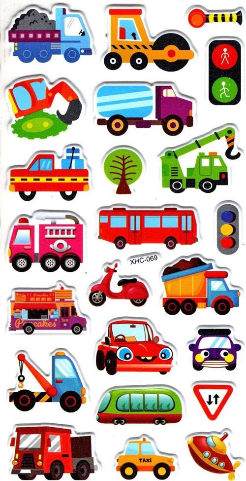 Sticker Kabartmalı Stiker Çıkartma Etiket (XHC069)-18x9 cm- Sevimli Araba iş Makinesı
