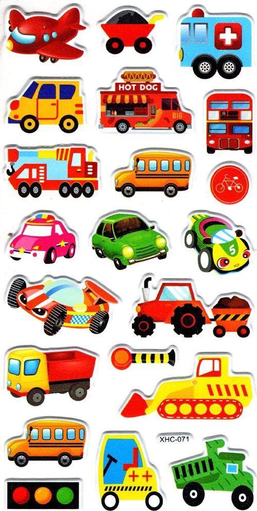 Sticker Kabartmalı Stiker Çıkartma Etiket (XHC071)-18x9 cm- Şirin Araba Uçak