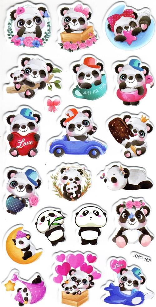 Sticker Kabartmalı Stiker Çıkartma Etiket (XHC163)-18x9 cm- Sevimli Panda