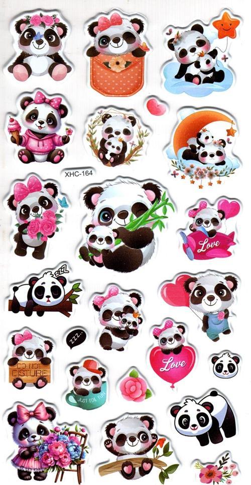 Sticker Kabartmalı Stiker Çıkartma Etiket (XHC164)-18x9 cm- Sevimli Şirin Panda