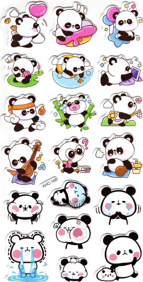 Sticker Kabartmalı Stiker Çıkartma Etiket (XHC166)-18x9 cm- Sevimli Emoji Panda
