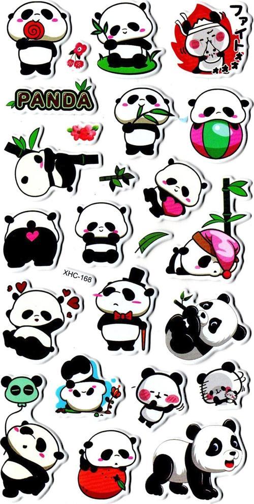 Sticker Kabartmalı Stiker Çıkartma Etiket (XHC168)-18x9 cm- Sevimli Komik Panda
